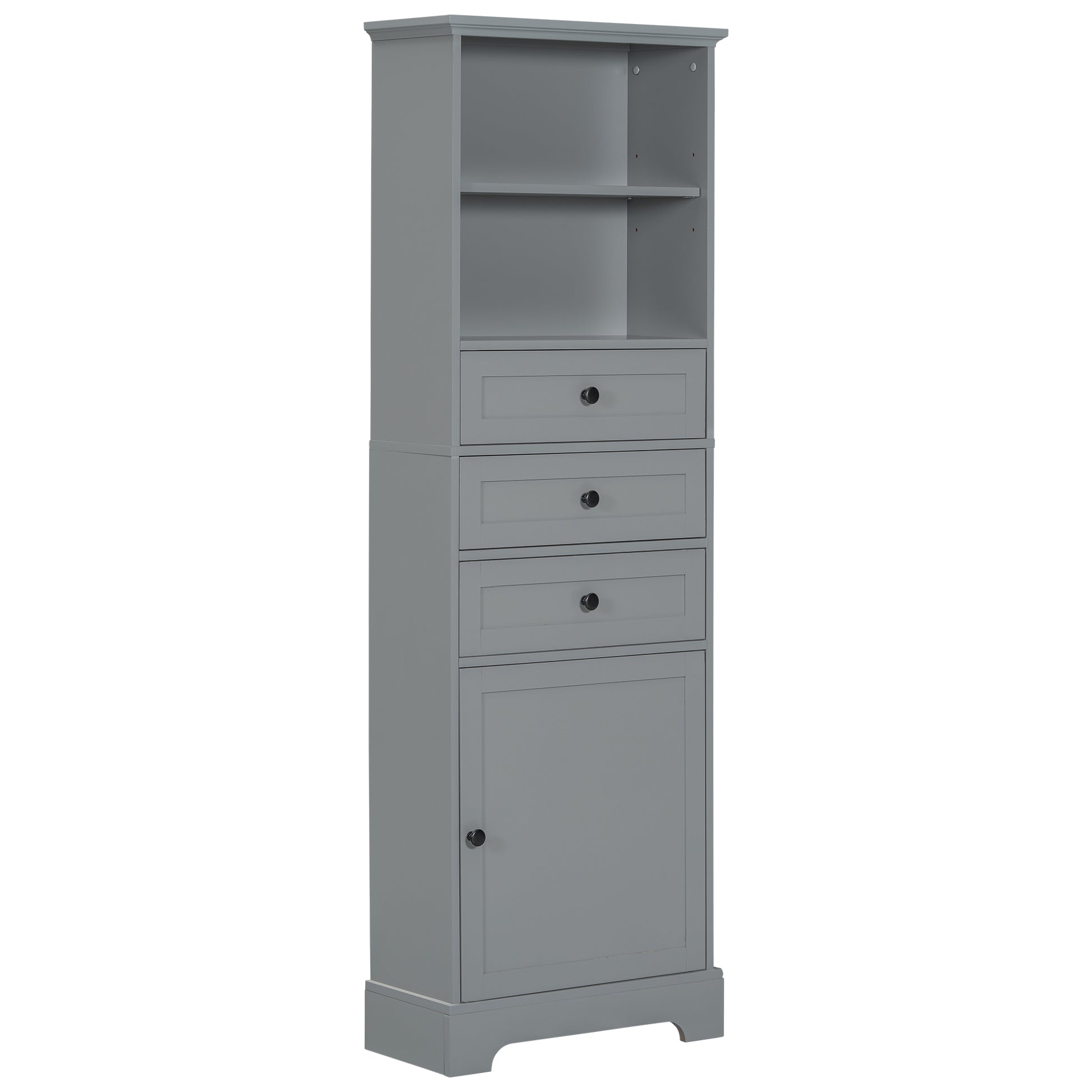 Gray Tall Storage Cabinet With 3 Drawers And Adjustable Shelves For Bathroom, Study, Office And Interior, Mdf Board With Painted Finish Gray Mdf