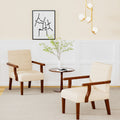 Fabric Accent Arm Chair Set Of 2 With Round Wood Table Beige Fabric