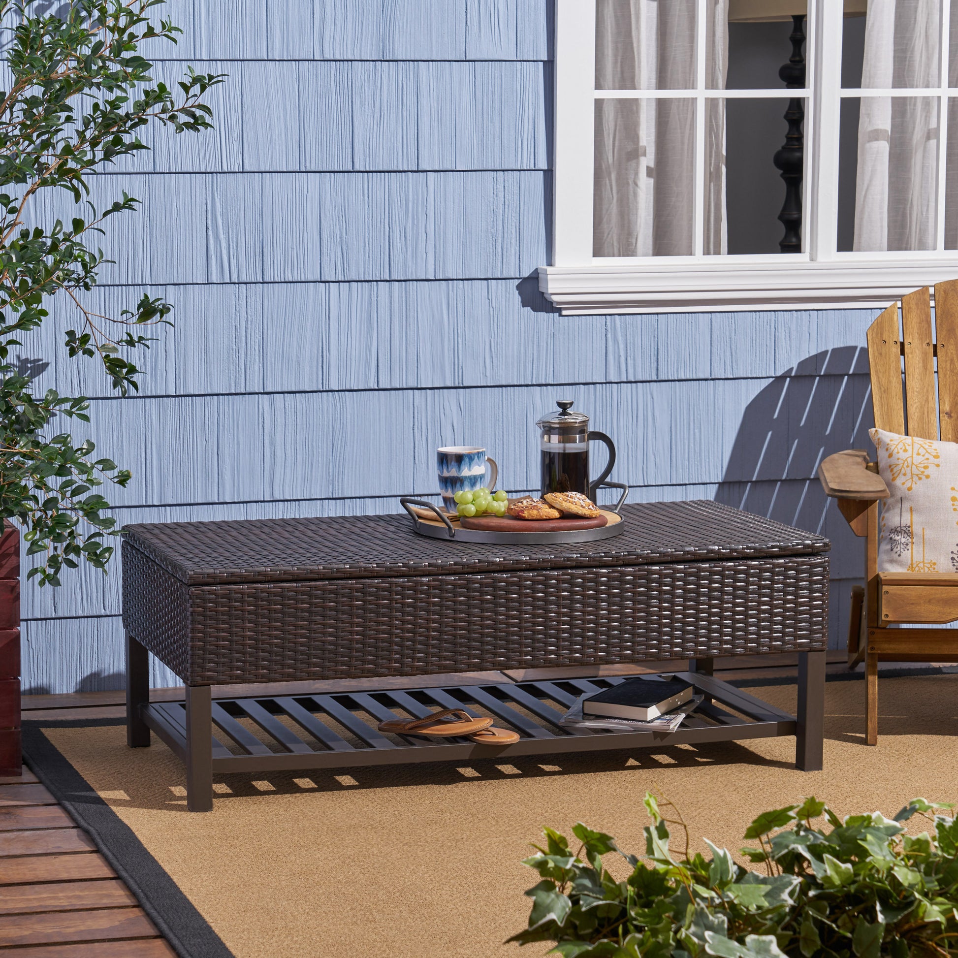 Regent Storage Bench With Metal Rack Brown Multi Rattan