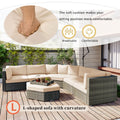 Patio Furniture Set, 6 Piece Outdoor Conversation Set All Weather Wicker Sectional Sofa With Ottoman And Cushions And Small Trays Beige Rattan
