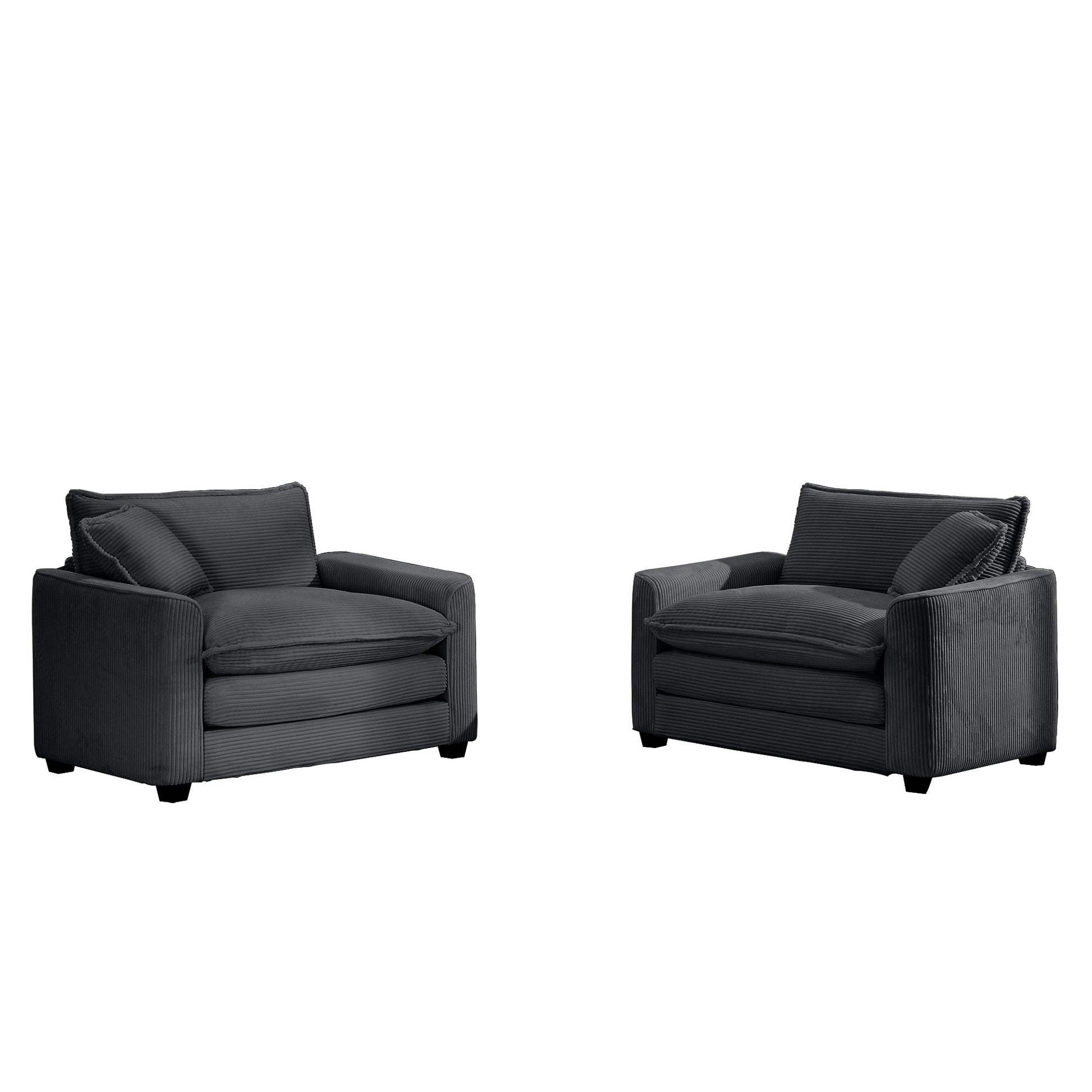 Luxurious And Sophisticated Deep Seated Sofa Set With Two Single Chairs In Grey Corduroy Fabric, Suitable For Bedroom And Office Grey Corduroy 2 Seat