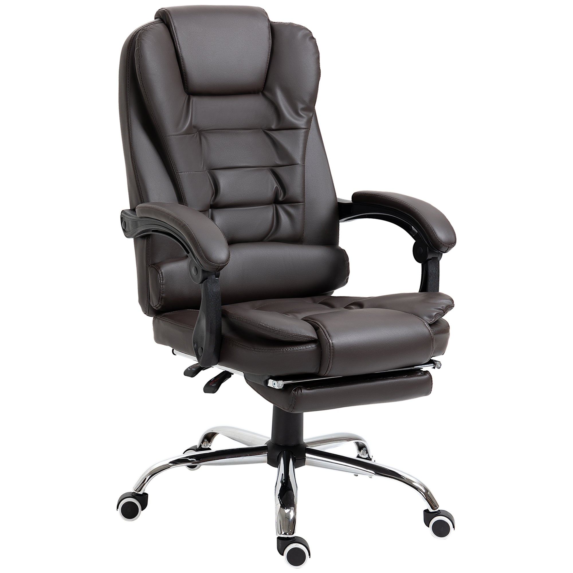 Homcom High Back Ergonomic Executive Office Chair, Pu Leather Computer Chair With Retractable Footrest, Lumbar Support, Padded Headrest And Armrest, Coffee Coffee Pu