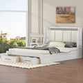 Queen Size Wood Platform Bed With Upholstered Headboard And 2 Drawers, Antique White Box Spring Not Required Queen White Wood Bed Frame Solid Wood Mdf