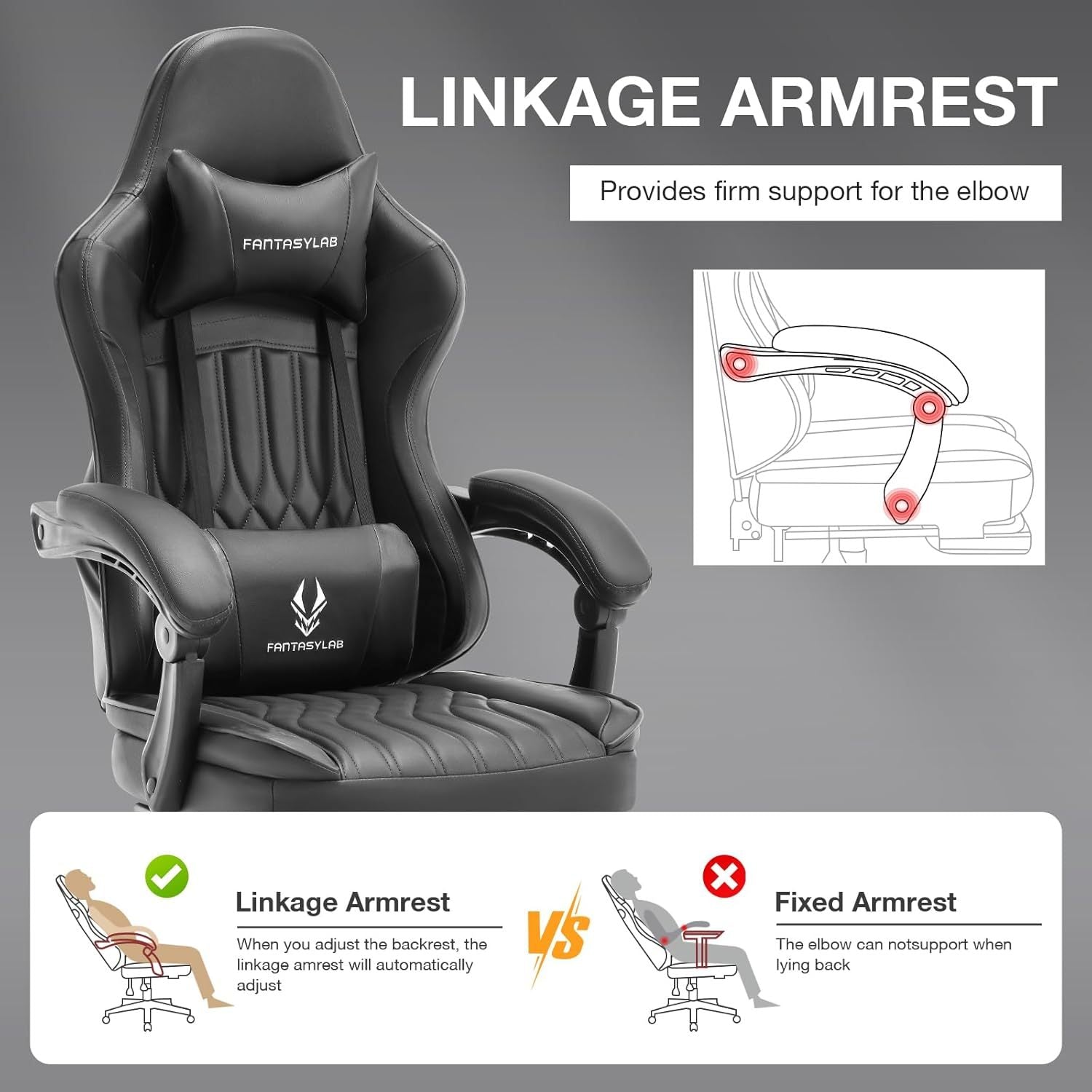 Gaming Chair With Speakers, High Back Computer Chair With Footrest, Lumbar Support And Headrest, Big And Tall Gamer Chairs With Heavy Duty Base Linkage Armrests For Adults Nylon Black Foam Faux Leather
