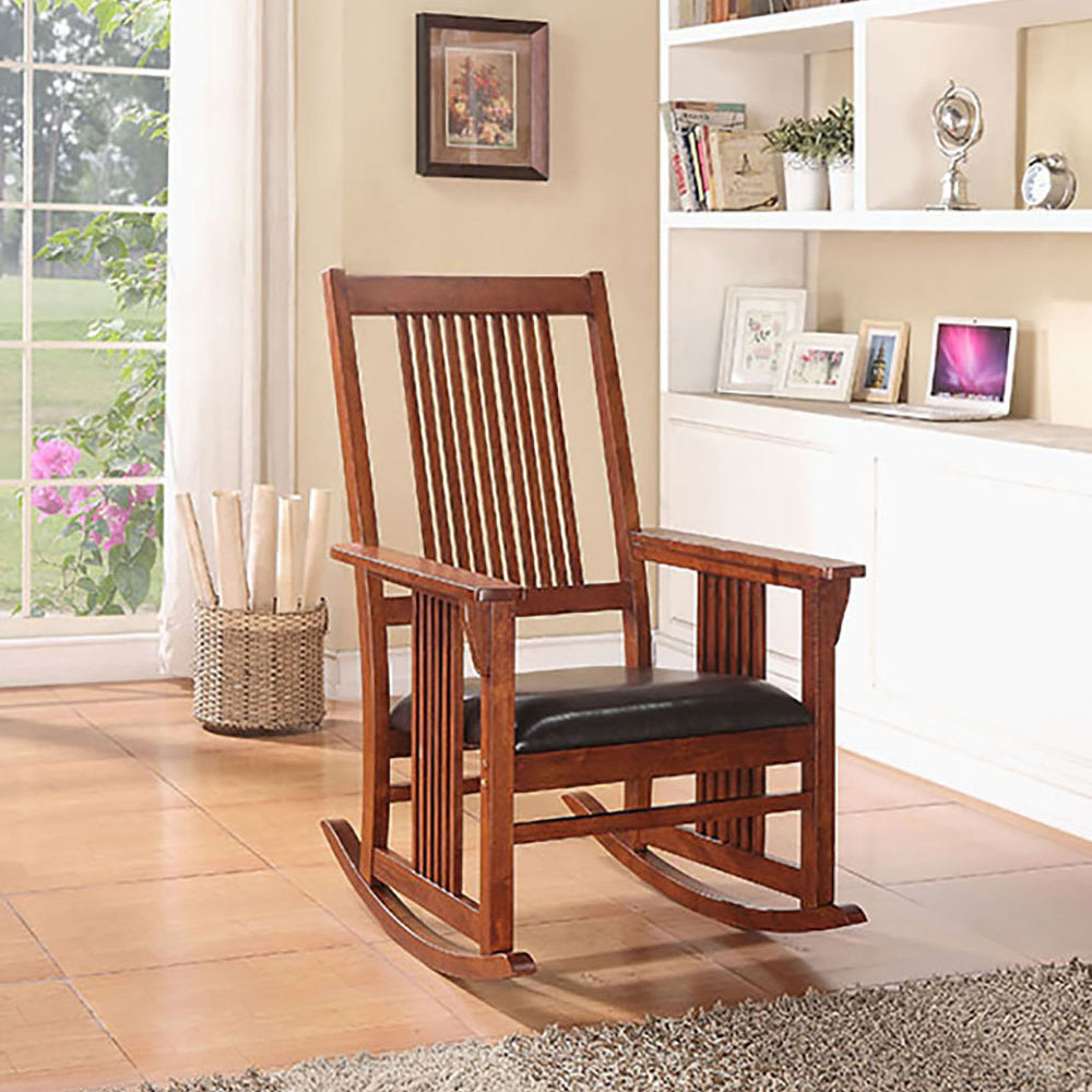 Tobacco Rocking Chair With Slat Back Rubberwood Solid Brown Primary Living Space Rocking Chairs Rubberwood Slat Back Wood