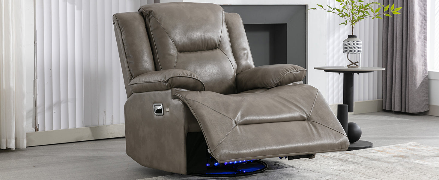 360 Swivel And Rocking Home Theater Recliner Manual Recliner Chair With A Led Light Strip For Living Room,Bedroom, Grey Grey Foam Pu