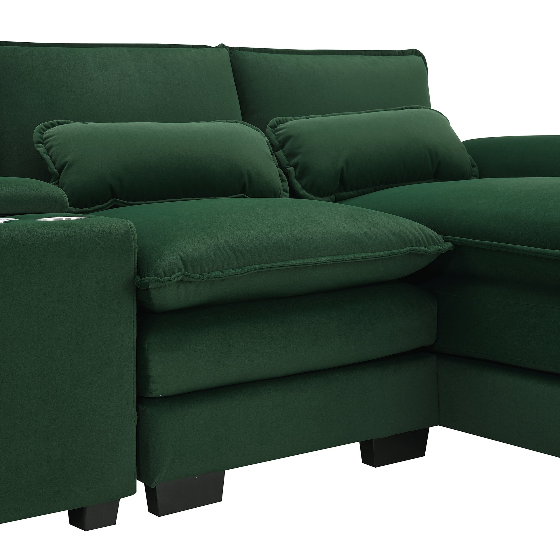 123*55" Modern U Shaped Sofa With Console,Cupholders And Usb Ports,6 Seat Upholstered Symmetrical Indoor Furniture,Sleeper Couch Set With Chaise For Living Room,Apartment,5 Colors Green Velvet 6 Seat