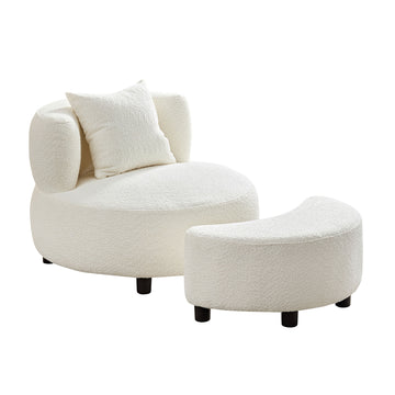 Modern Chair, Single Teddy Fabric Sofa Chair With Ottoman,Sidetable, Foot Rest Comfy Chair For Living Room Bedroom And Office,Beige Beige Foam Fabric