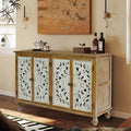 Accent Cabinet With 4 Doors, Farmhouse Sideboard Buffet Cabinet With Storage, Modern Credenza Storage Cabinet With Wood Carved Floral Doors For Living Room, Dining Room, Entryway, Hallway, Kitchen