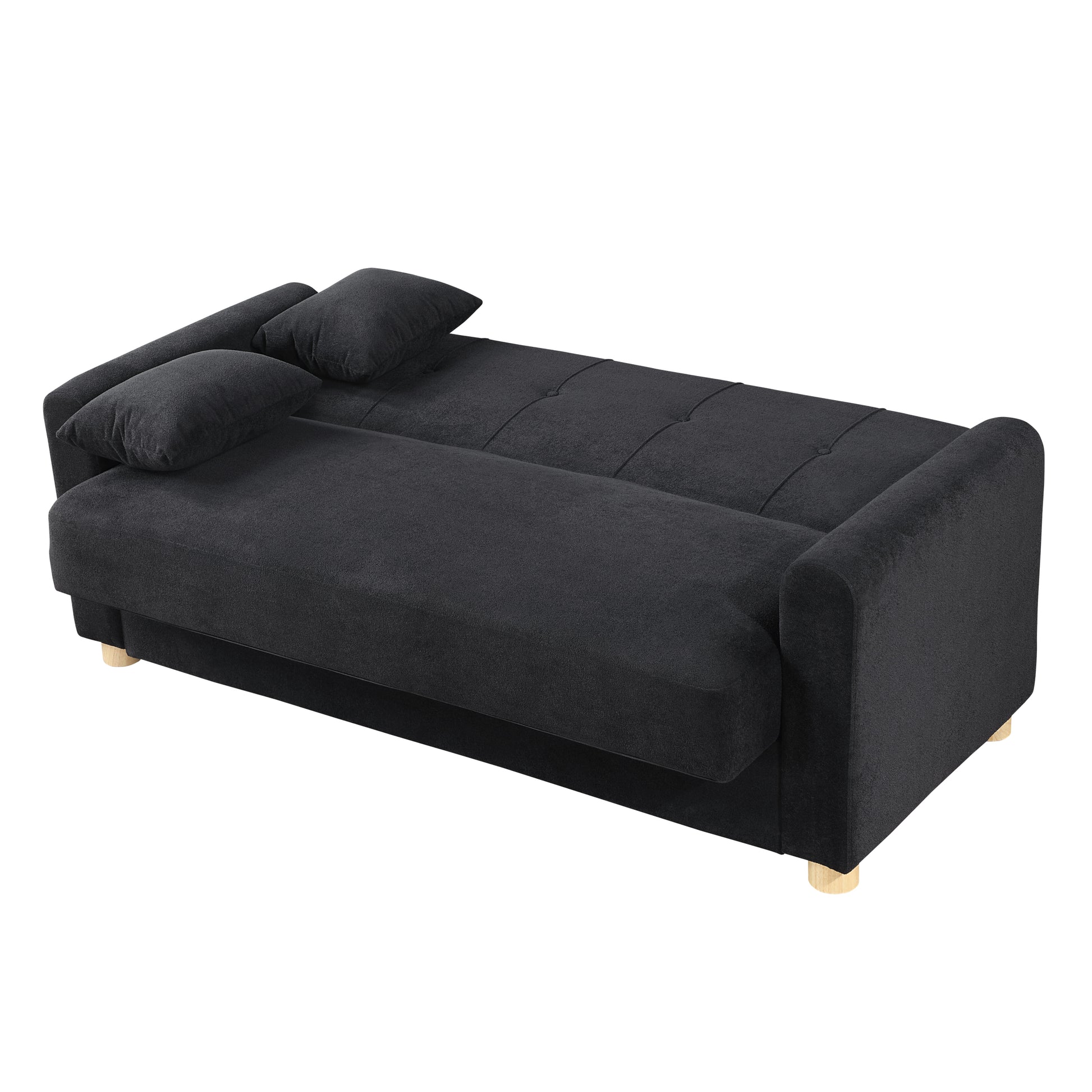 Thomas 66"W Black Fabric Convertible Sleeper Loveseat With Storage Black Fabric