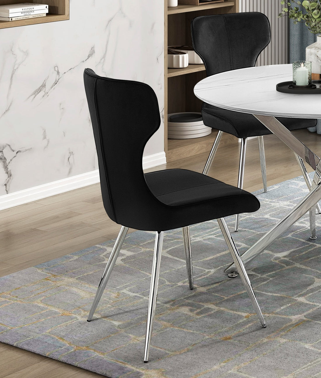 Ultra Modern Dining Furniture Set Of 2 Side Chairs Black Velvet Upholstery Chrome Finish Metal Legs Black,Chrome Dining Room Ultra Modern Side Chair Set Of 2 Metal