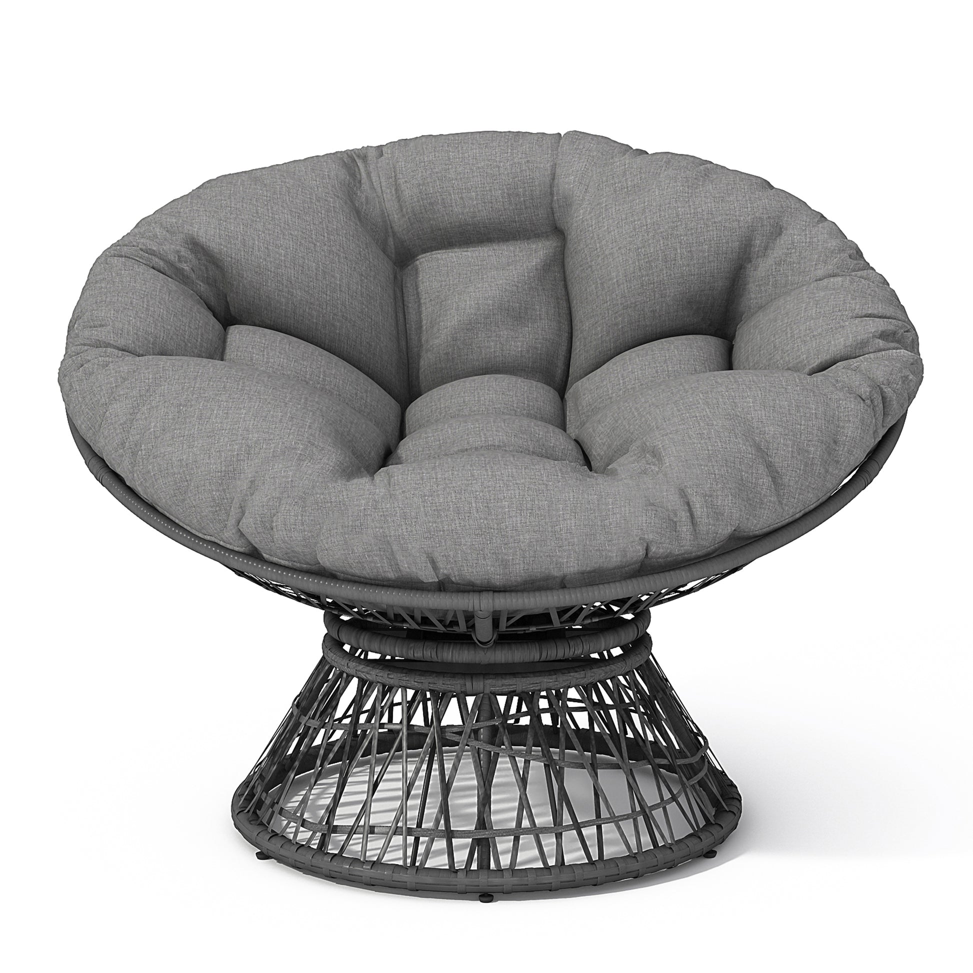 41.5" Ergonomic Wicker Chair With Cloud Thick Density Fabric Cushion,3 Proof Cover,High Capacity Iron Frame,Fluid 360 Degree Swivel For Reading,Living Room, Bedroom,Lounge,Gray Base,2 Colors Gray