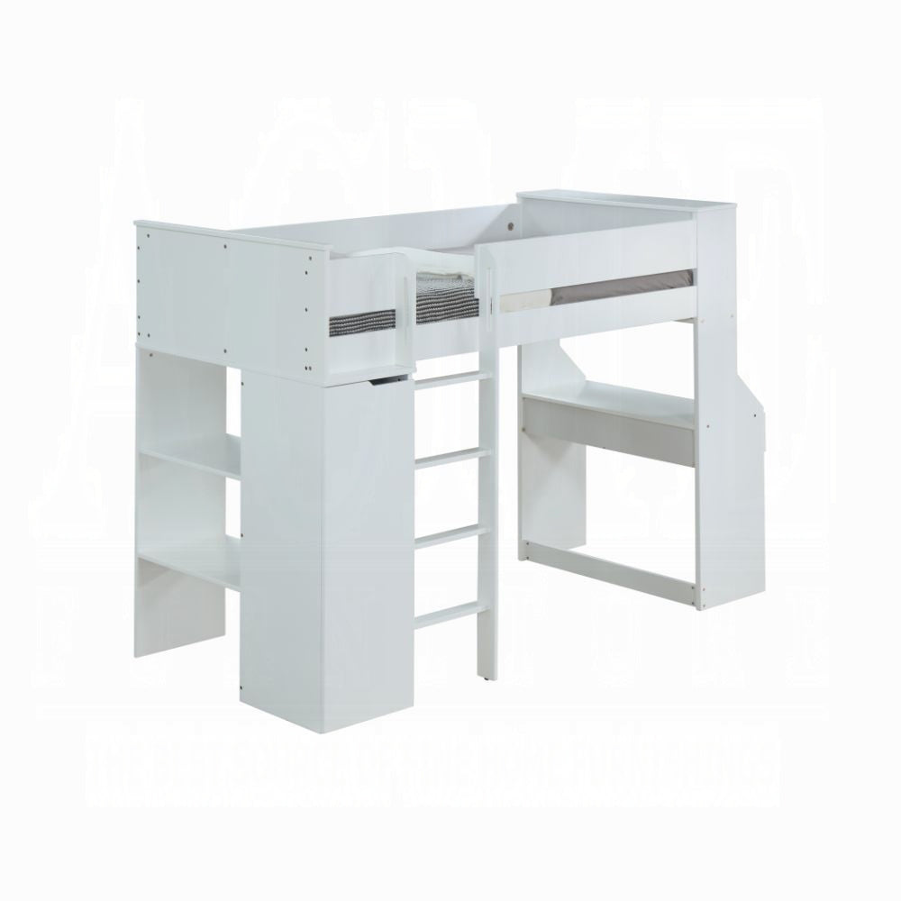 White Twin Loft Bed With Desk And Wardrobe White Bedroom Mdf Lvl