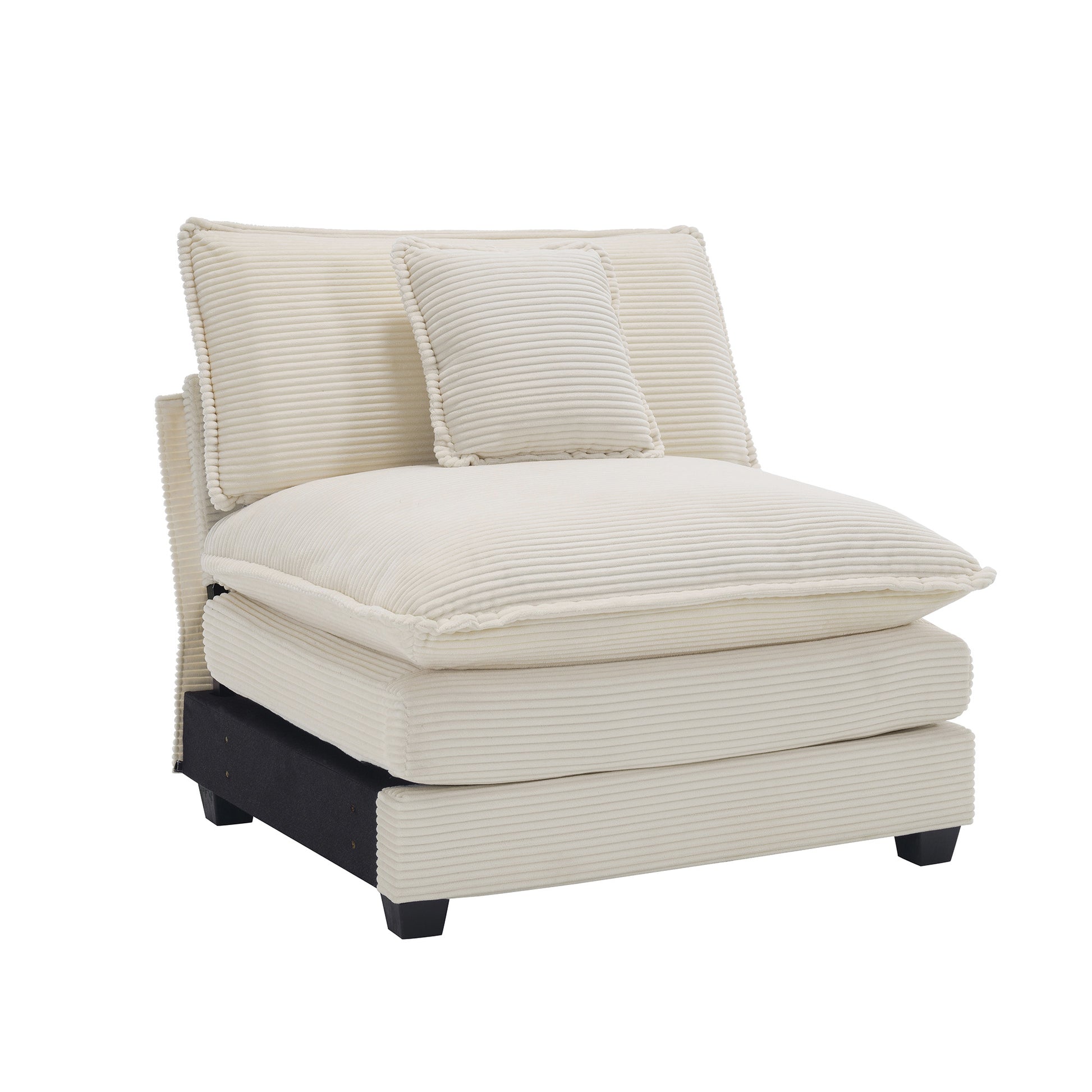 Armless Deep Seat Corduroy Single Sofa, Can Be Used With Combined With Alternative Armrest And Combined With Alrmess 2 Seater Sofasbeige Corduroy Fabric Beige Corduroy 1 Seat