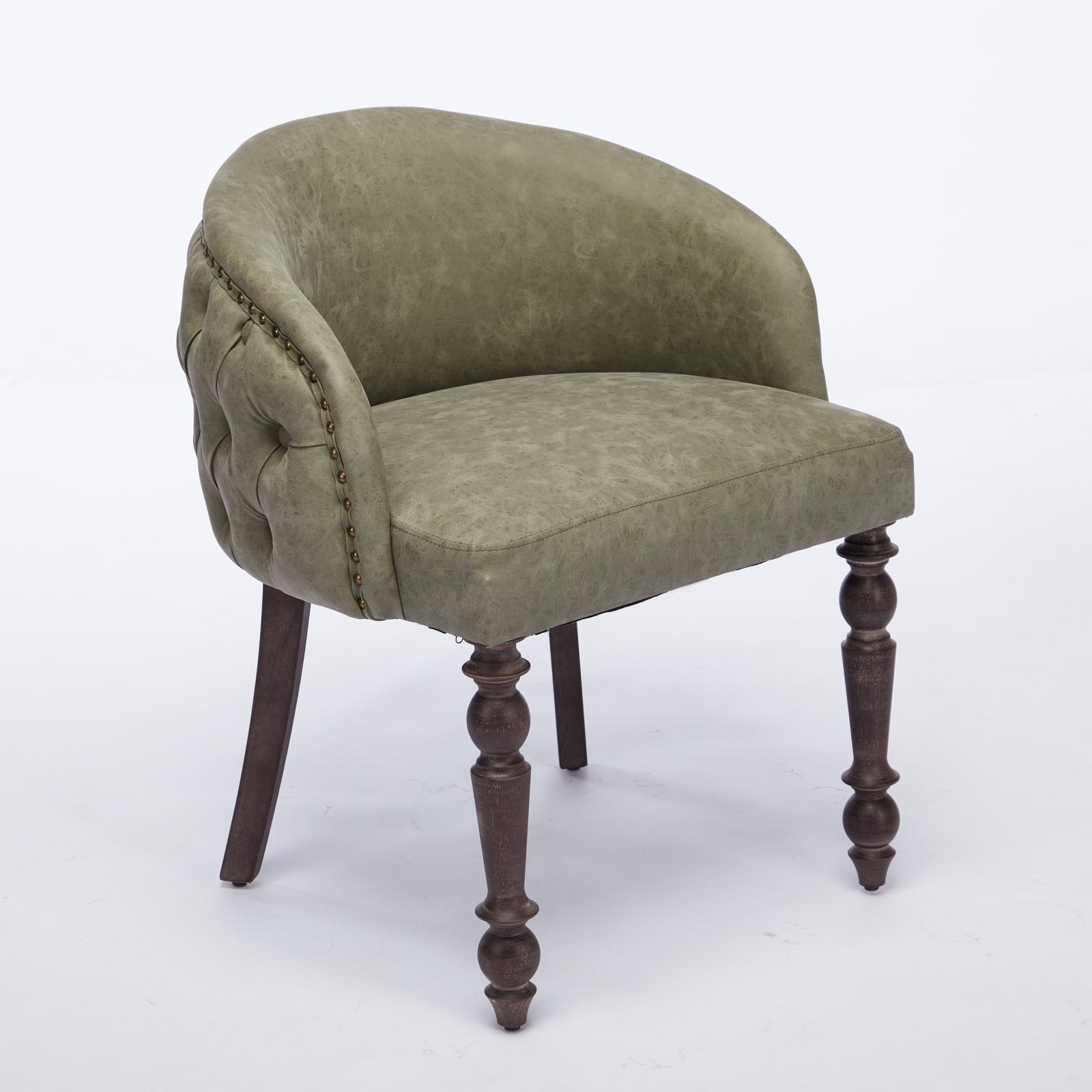 Hand Pulled Buckle Decoration Pu Dining Chair,Accent Leisure Chair, Mid Century Modern Arm Chair With Solid Wood Armrests And Legs, 1 Seat Cushioned Sofa For Living Room Bedroom,Olive Green Color Olive Green Primary Living Space American Design