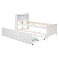 Twin Size Platform Bed With Storage Headboard, Usb, Twin Size Trundle And 3 Drawers, White Box Spring Not Required Twin White Wood Bedroom Bed Frame Solid Wood Mdf