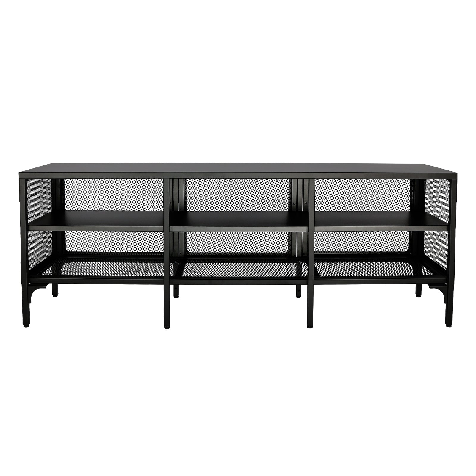 Metal Tv Stand Entertainment Center Cabinet Tv Console Table With 3 Metal Mesh Doors 2 Tier Storage Shelves For Living Room Frosted Black Black 50 59 Inches Steel