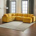 Modern U Shaped 6 Seat Sectional Sofa Couch With One Ottoman And Three Toss Pillows ,Modular Sofa For Living Room,Corduroy Sofa Yellow Corduroy 7 Seat