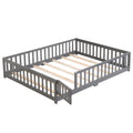 Queen Size Floor Bed With Door,Solid Wood Platform Bed Frame With Fence,Suitable For Children,Pine Wood,Gray Queen Gray Wood