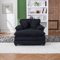 56.3 Inch Corduroy Single Sofa With 2 Toss Pillows And A Ottoman ,Comfy Sofa Deep Seat Couch For Living Room Black Foam 1 Seat