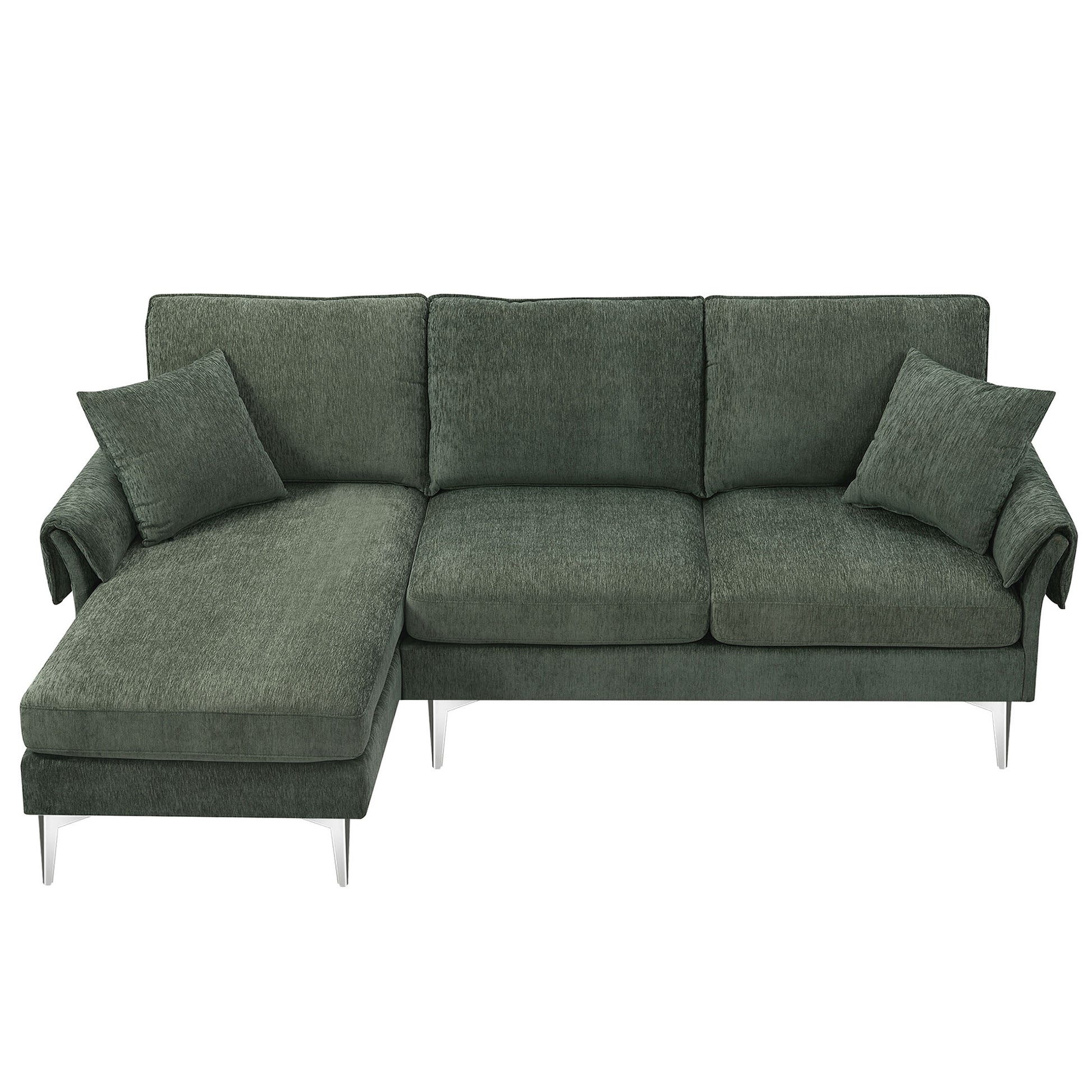 84 "Modern Chenille L Shaped Sofa With Reversible Lounge,Convertible Sectional Couch Set,4 Seat Indoor Furniture With Reversible Chaise,Fit For Living Room, Apartment 2 Pillows Green Chenille 4 Seat