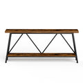 70.9 Inch Extra Long Sofa Table, Console Behind Sofa, Entryway Table With 2 Tier Storage Shelves For Hallways,Living Rooms,Foyers,Entryways,Banquet Rooms,Rustic Brown And Black, 70.9 L X 11.8