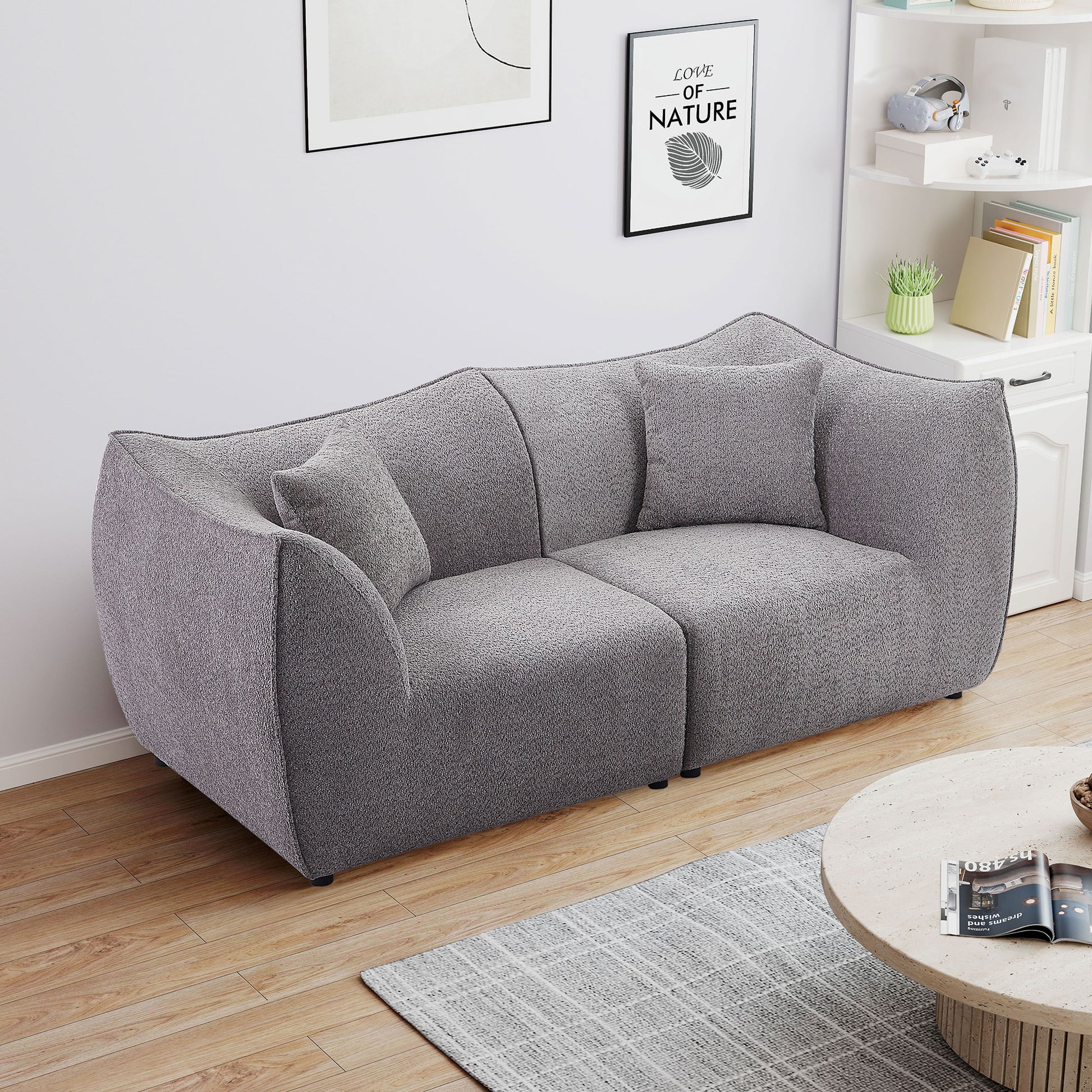 79 Inch Sofa, Comfy Sofa Couch With Deep Seats Modern Sofa 2 Seater Sofa, Couch For Living Room Apartment Lounge Grey Gray Teddy 2 Seat