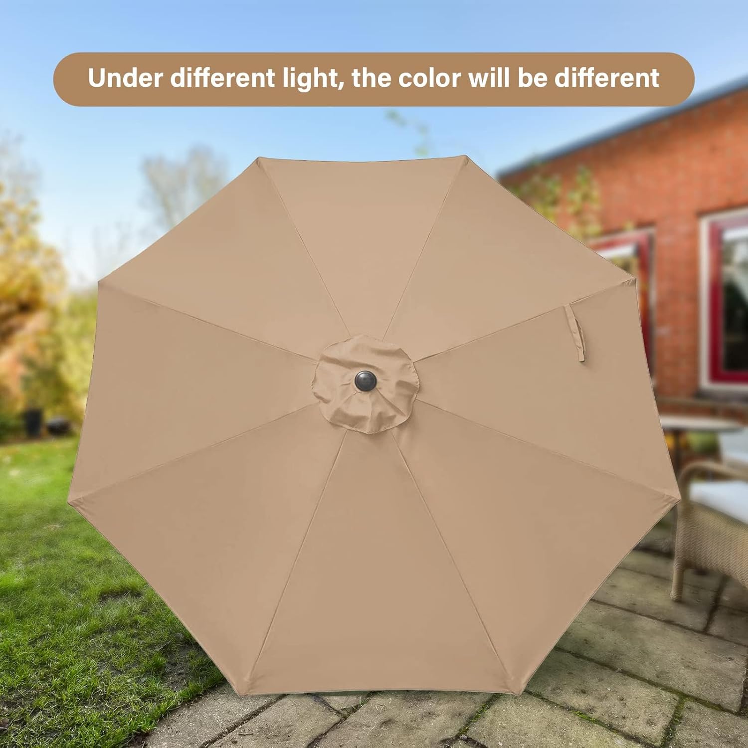 9Ft Outdoor Patio Umbrella Table Market Umbrella With Push Button Tilt And Crank, 8 Sturdy Ribs, Uv Protection Waterproof For Garden, Lawn, Deck, Backyard, Pool,Tan Tan Polyester
