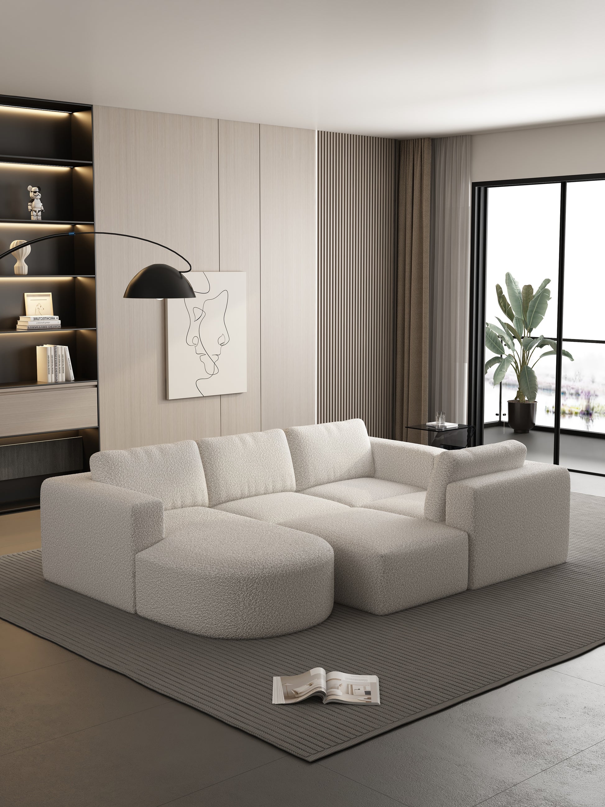 104.32*70.86 Modular Sectional Sofa Sleeper Couch, Sectional Sofa With Chaise And Ottoman, Convertible U Shaped Modular Sofa Set For Living Room, Bedroom. Memory Foam, White. Combo A B C D White Primary Living Space Soft Minimalist,Modern Memory Foam