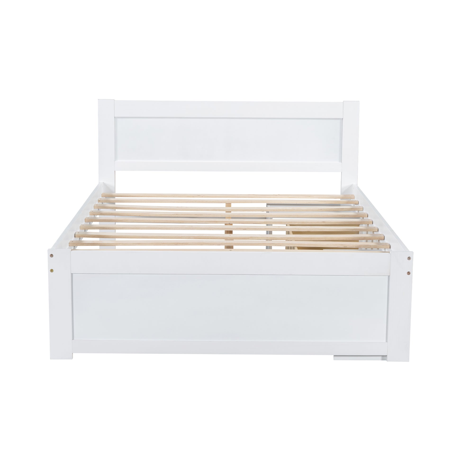 Full Size Platform Bed With Drawer And Two Shelves, White Full Antique White Mdf Lvl