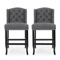 Vienna Contemporary Fabric Tufted Wingback 27 Inch Counter Stools, Set Of 2, Charcoal And Dark Brown Charcoal Fabric