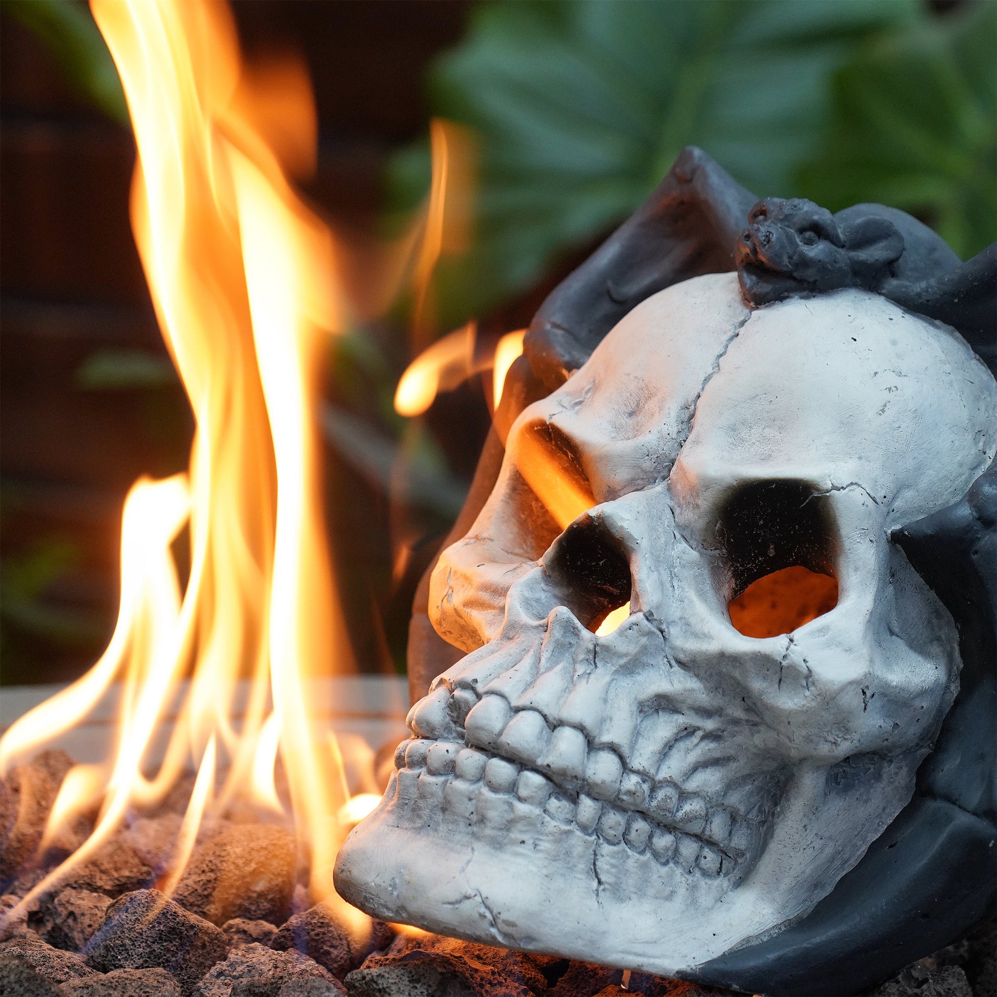 Fire Pit Demon Skull Gas Log For Ventless & Vent Free, Propane, Gel, Ethanol, Electric, Outdoor Fireplace And Fire Pit, Halloween Decor Patent Pending Beige Black Magnesium Oxide