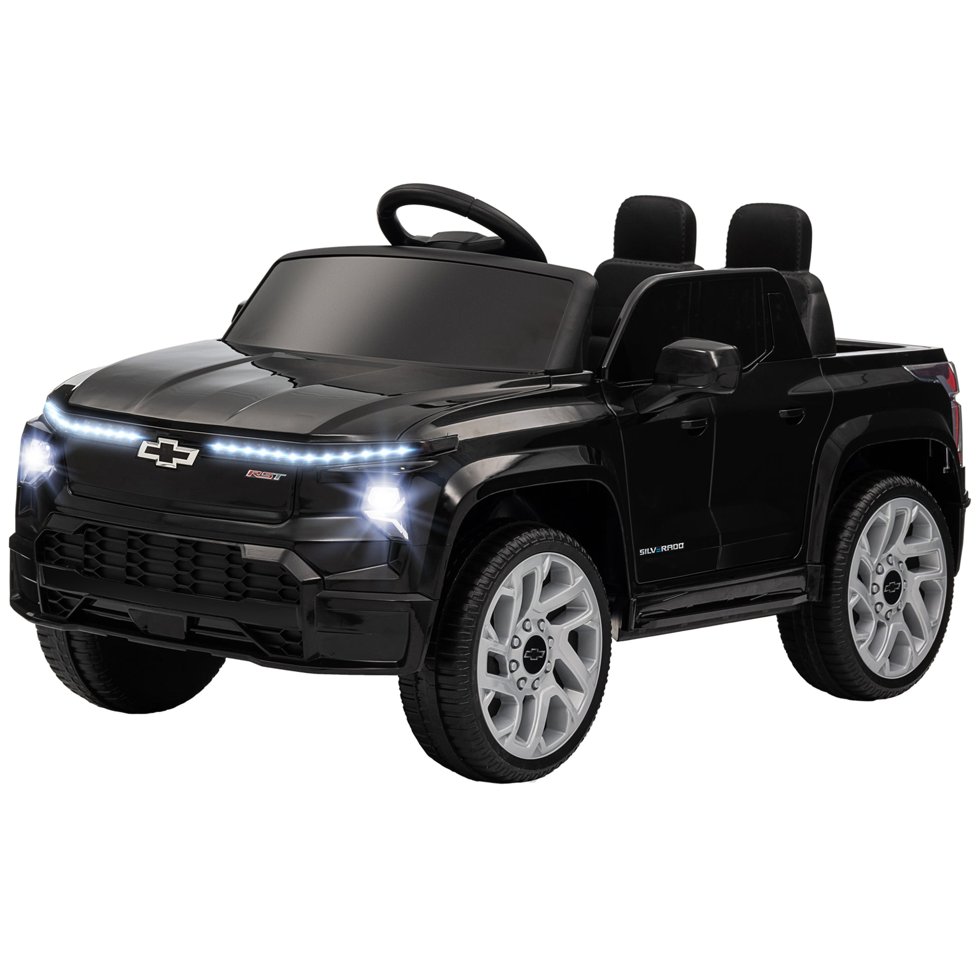 Qaba 12V Kids Electric Car, Chevrolet Silverado Ev Rst Licensed Ride On Car With Parent Remote Control, Spring Suspension, Soft Start, Training Wheels, Led Lights, Music, Mp3, 3 Speed, Black Black