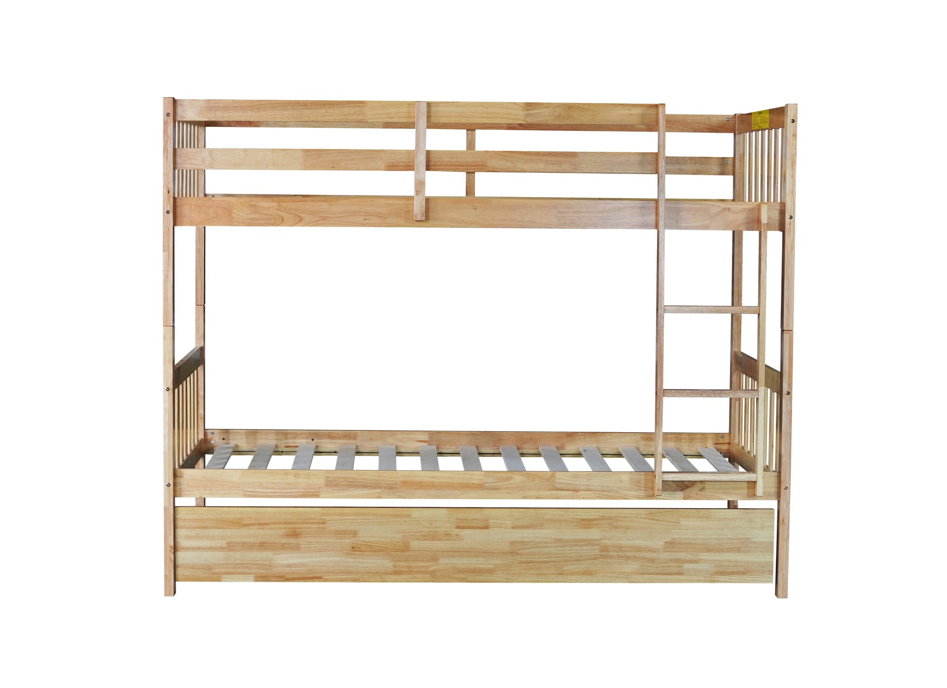 Twin Over Twin Rubber Wood Bunk Bed With Trundle, Convertible Into 2 Twin Size Beds, Twin Size Bunk Bed With Ladder And Safety Guardrails,Natural Twin Natural Rubber Wood