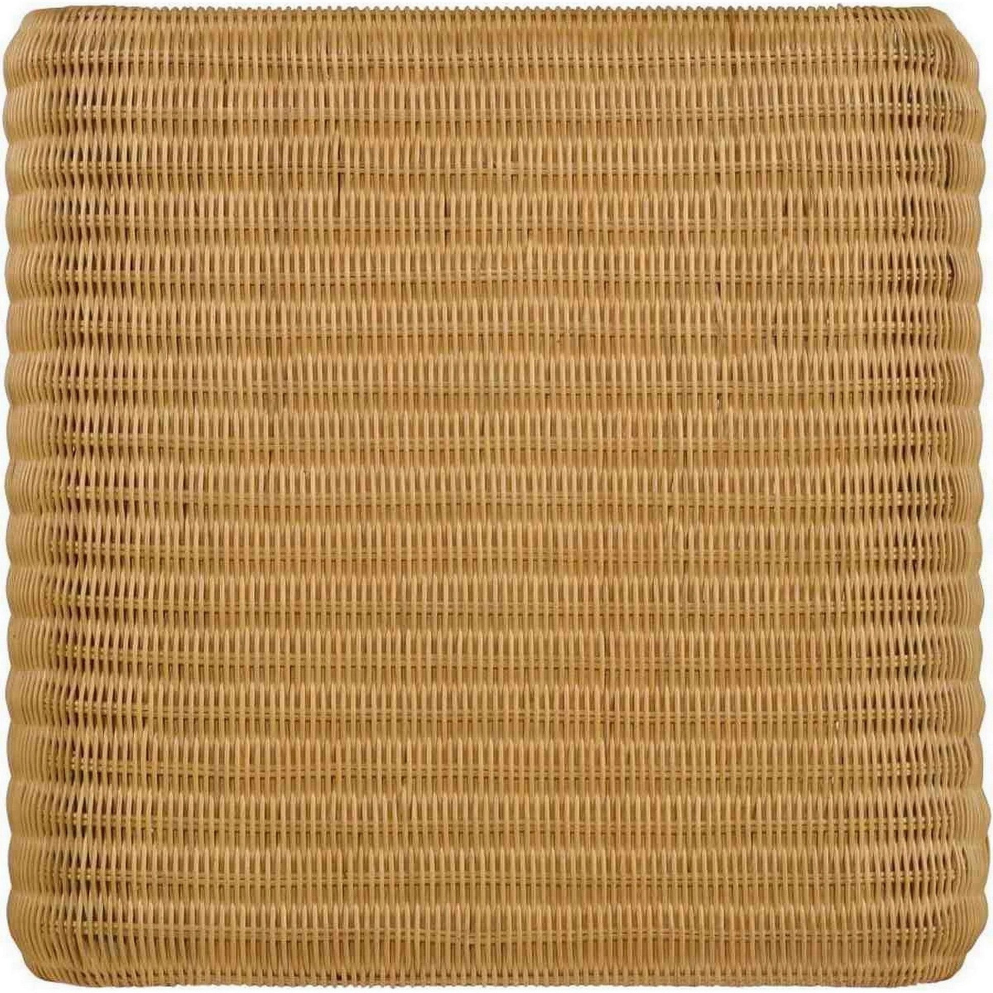 22 Inch Side End Table, Woven Rattan Frame, Waterfall Edges, Square Surface Brown Metal