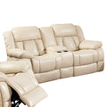 Upholstered Transitional Beautiful Seat With Cup Holders, Ivory Cream Cream Wood 2 Seat