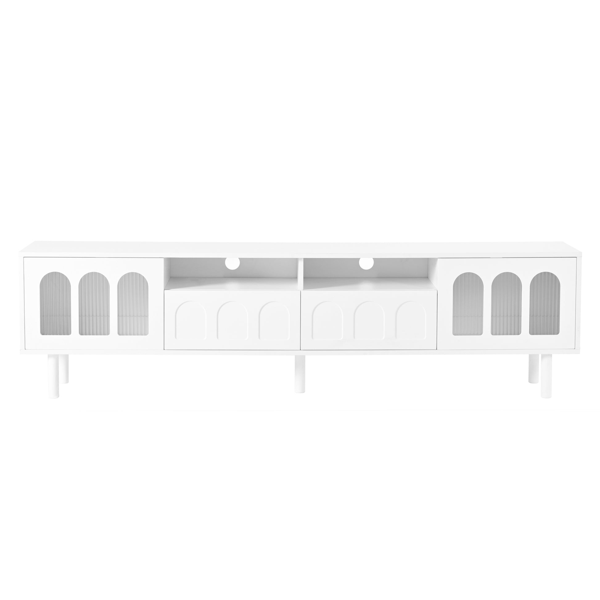 Cream Style Tv Stand And Coffee Table Set Of 2, Led Light Strip Tv Stand For Tvs Up To 80'', Cloud Top Coffee Table With 2 Brake Wheels For Living Room, White White 80 89 Inches Particle Board