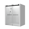 68 72 In. W X 76 In. H Double Sliding Frameless Soft Close Shower Door With Premium 3 8 Inch 10Mm Thick Tampered Glass And Easy Cleaning Coating, Stainless Steel In Matte Black 23D02 72Mb Matte Black Stainless Steel Tempered Glass Sheet Metal Plastic