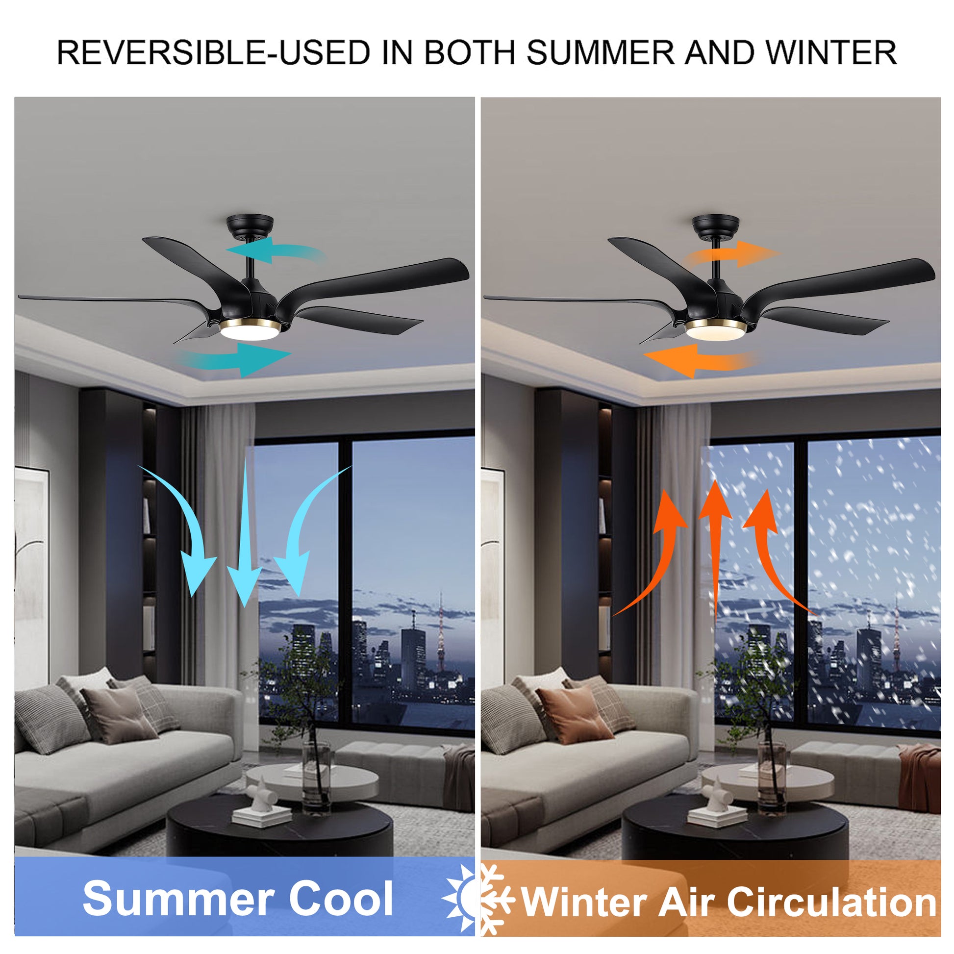 Smart 56" Integrated Led Ceiling Fan With Antique Brown Blades In Matte Black Fan Body Finish Black Abs