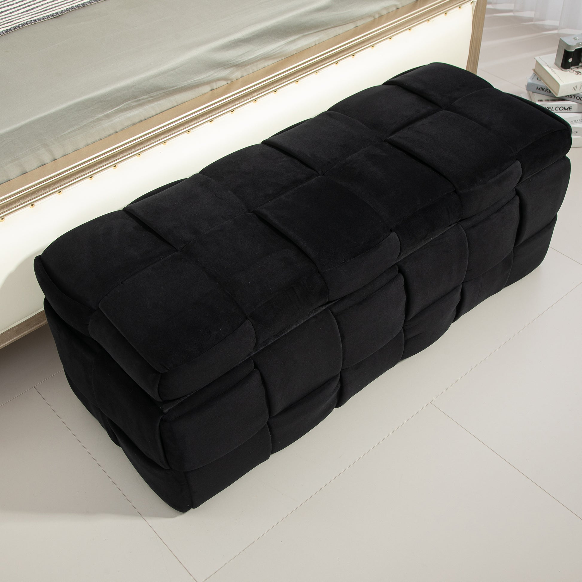 Coolmore Storage Ottoman,Bedroom End Bench,Upholstered Fabric Storage Ottoman With Safety Hinge, Entryway Padded Footstool, Ottoman Bench For Living Room & Bedroom Black Black Velvet Bedroom Black Rubberwood Internal Storage Foam Velvet