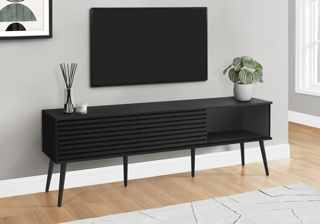 Tv Stand, 72 Inch, Media Entertainment Center, Storage Cabinet, Console, Storage Shelves, Bedroom, Living Room, Black Laminate, Contemporary, Modern Black 70 79 Inches Solid Wood Mdf