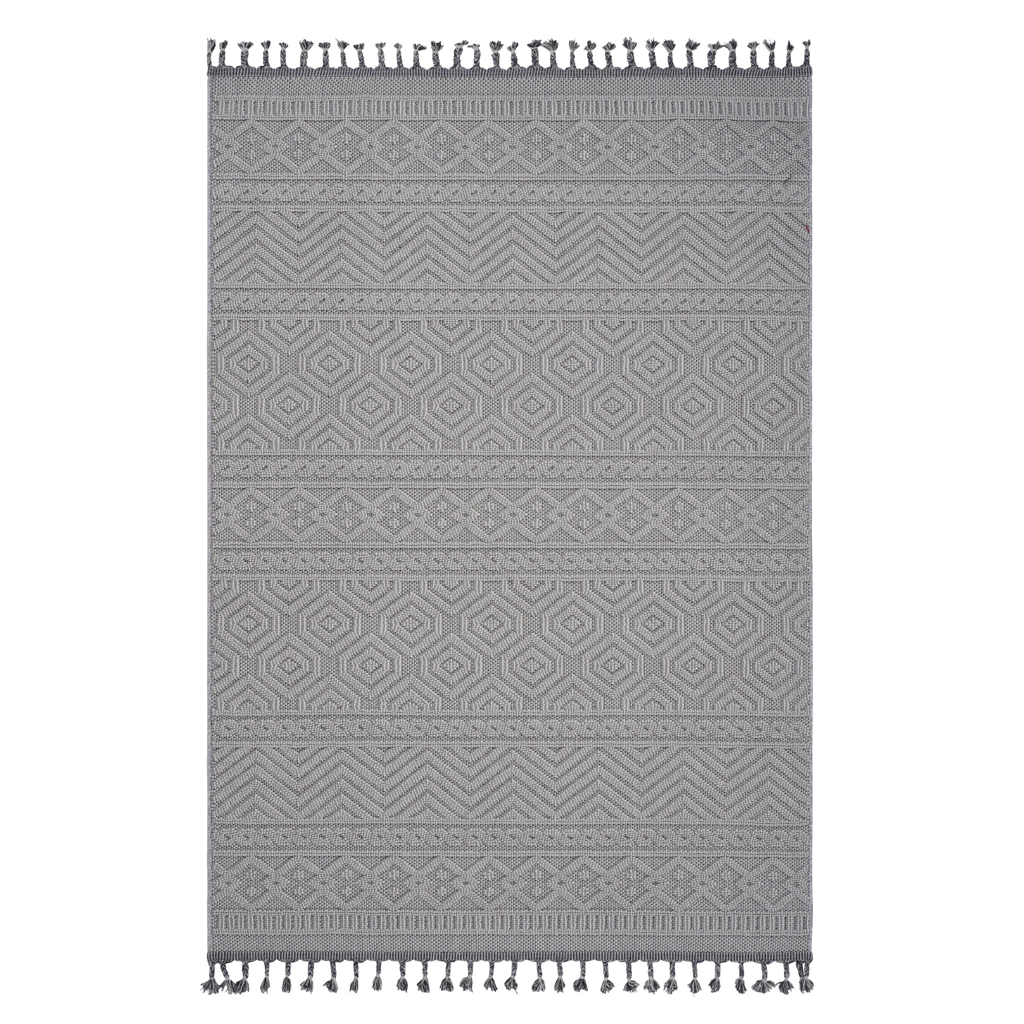 Naar Guros Collection 6X9 White Geometric Indoor Outdoor Area Rug White Polypropylene