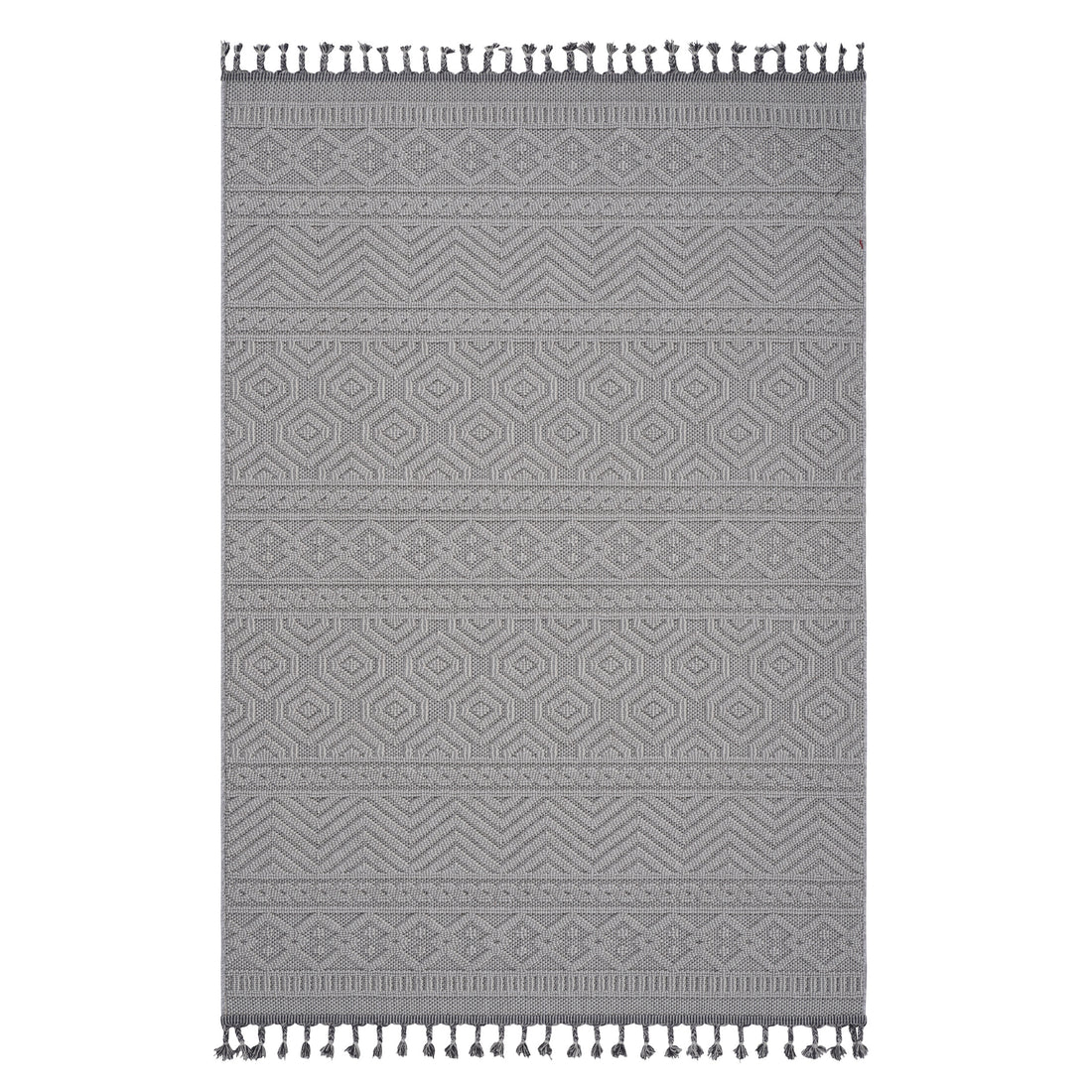 Naar Guros Collection 6X9 White Geometric Indoor Outdoor Area Rug White Polypropylene