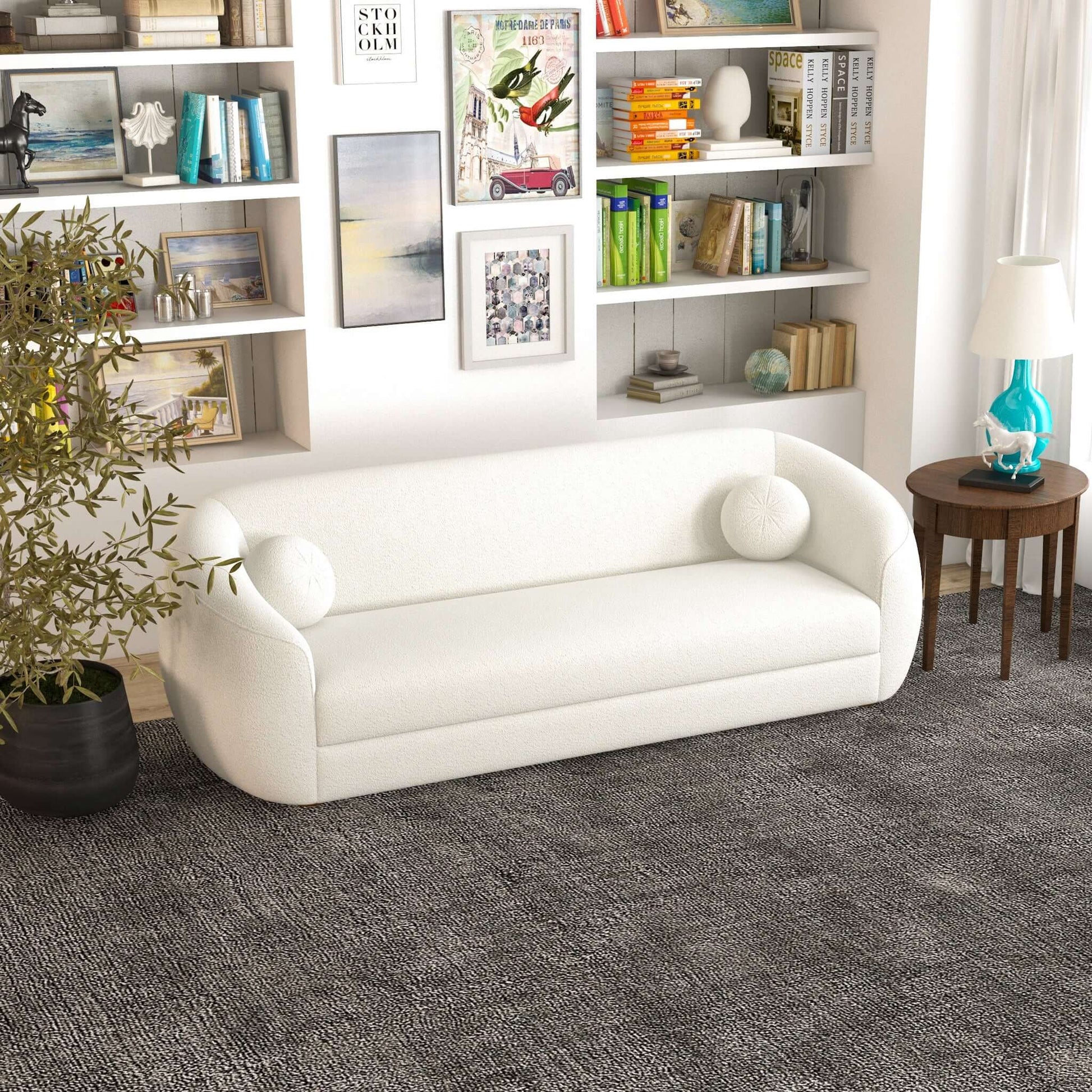 Melinda Boucle Sofa Ivory,White Boucle 3 Seat