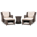 K&K 5 Pieces Outdoor Patio Furniture Set With Pet House Cool Bar And Retractable Side Tray, Rattan Wicker Patio Swivel Rocking Chairs Set Of 2 With Ottomans For Backyard, Porch, Balcony, Beige Yes Rocker & Glider Brown Beige Seats 2 Weather Resistant