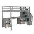 Twin Size Loft Bed Frame With Built In Desk And Double Storage Drawers,Gray Twin Gray Solid Wood Mdf