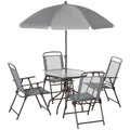 Outsunny 6 Piece Patio Dining Set For 4 With Umbrella, Outdoor Table And Chairs With 4 Folding Dining Chairs & Round Glass Table For Garden, Backyard And Poolside, Gray Gray Steel