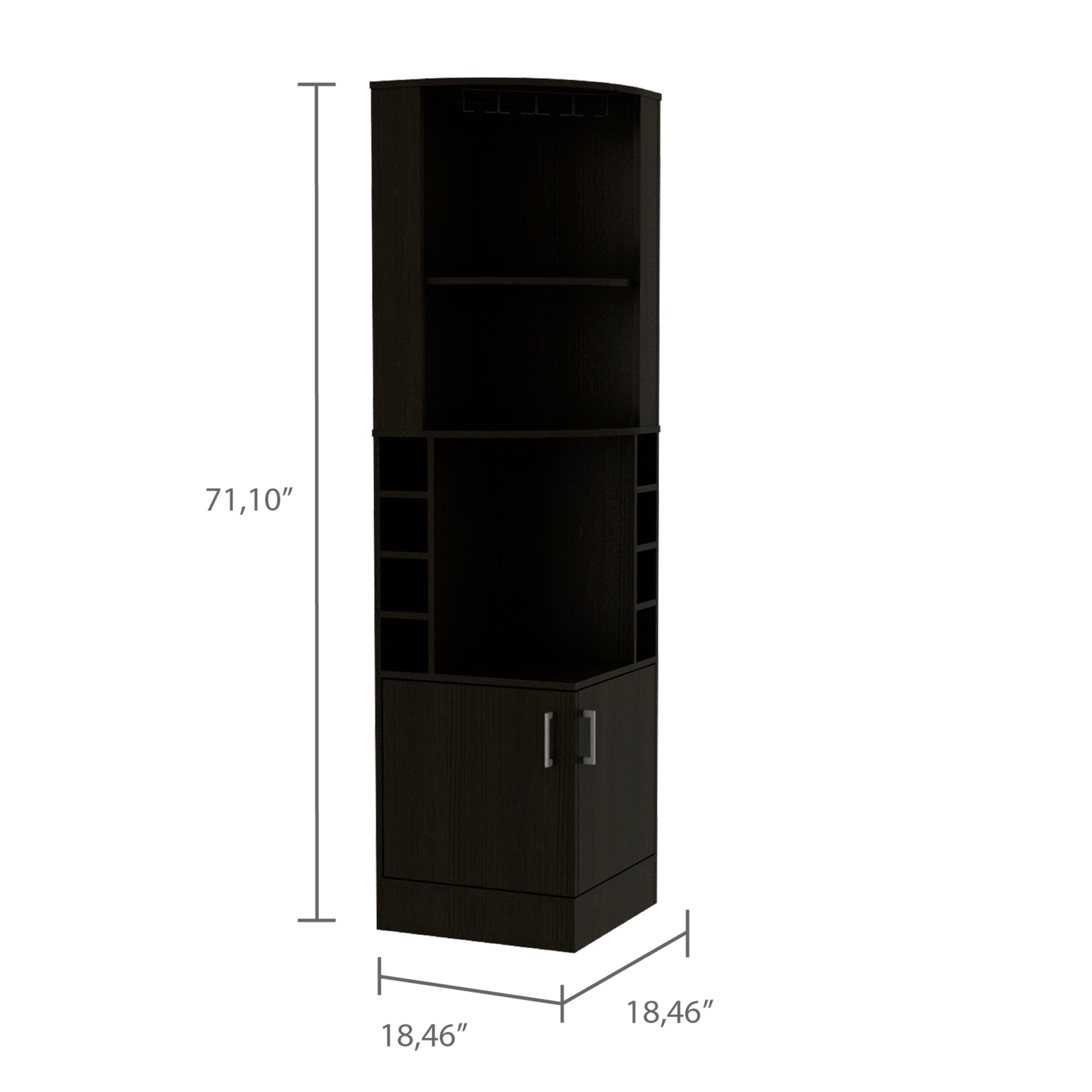 Corner Bar Cabinet 71" H, With Two Shelves At The Top, 1 Glass Holder, 8 Exterior Bottle Racks, 1 Central Shelf And A Lower Drawer With 2 Side Doors, Black Black Particle Board Particle Board