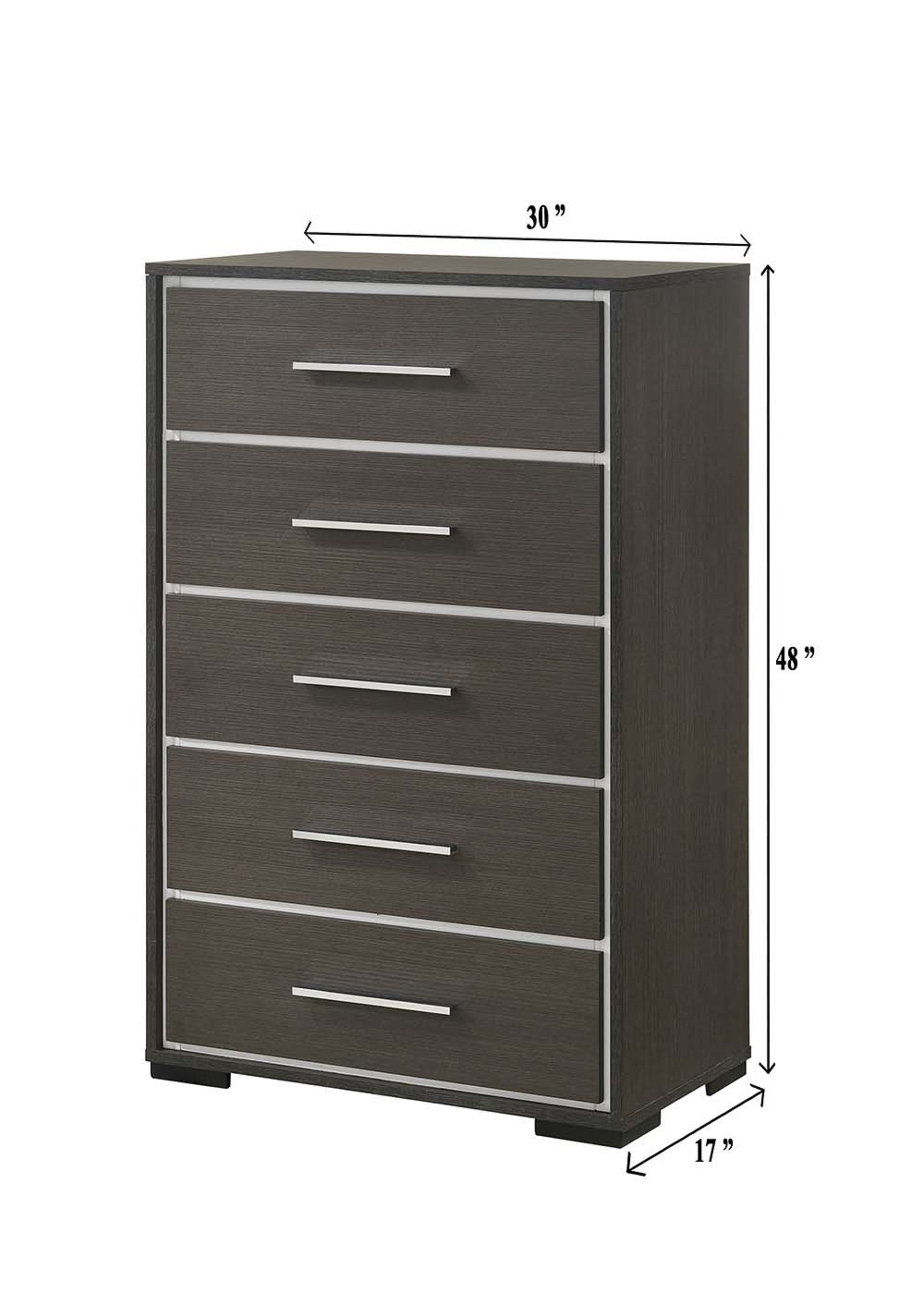 1Pc Contemporary 5 Drawer Chest With Chrome Accents Gray Rustic Finish Bedroom Wooden Furniture Gray Bedroom Contemporary,Rustic Wood