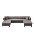 135.5 Inch Modern Style Chenille Three Piece Sofa, Pull Point Design U Shaped Sofa Two Chaise Longue Seats, Two Pillows And Wooden Feet, Suitable For Living Room, Bedroom, Lounge And Projection Room